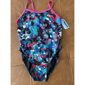 Sporti NWT Paint Splatter Thin Strap Performance 1 Piece Swimsuit Size 38